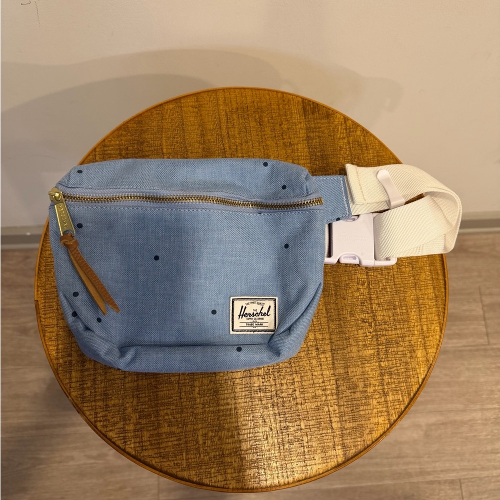Herschel Blue Belt Bag with Red Striped Interior